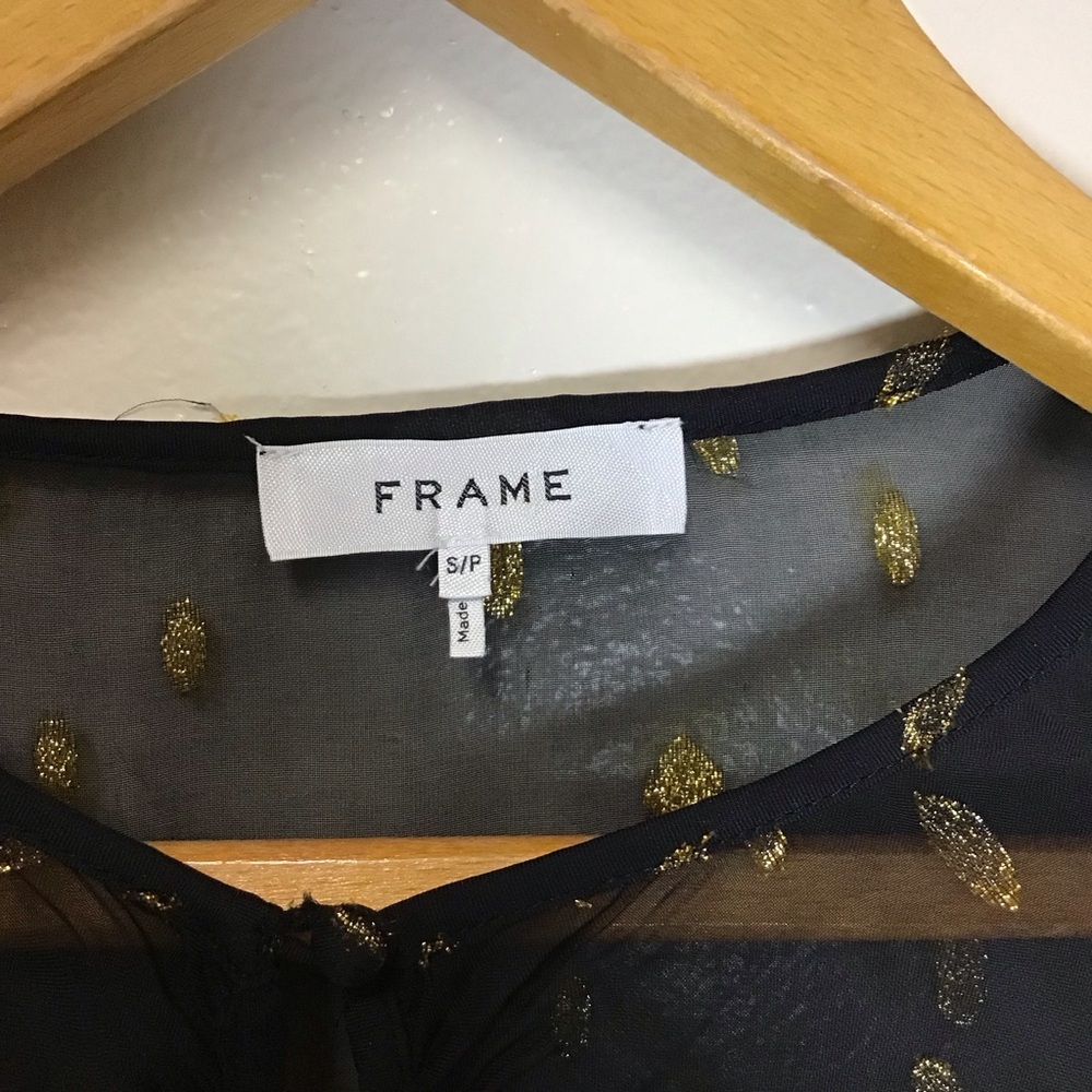 FRAME S/P Black Sheer Top Metallic Gold Detail Keyhole Witchy Whimsigoth Holiday - Picture 4 of 7